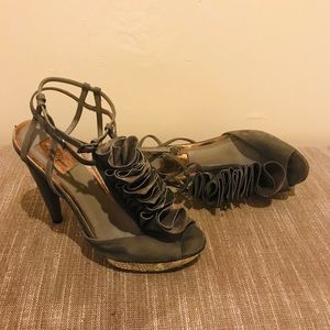 Top Shop Woman’s Grey T-Strap ruffled heels